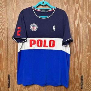 Polo Ralph Lauren USA Olympic Style Color Block T Shirt Mens XL Red White Blue
